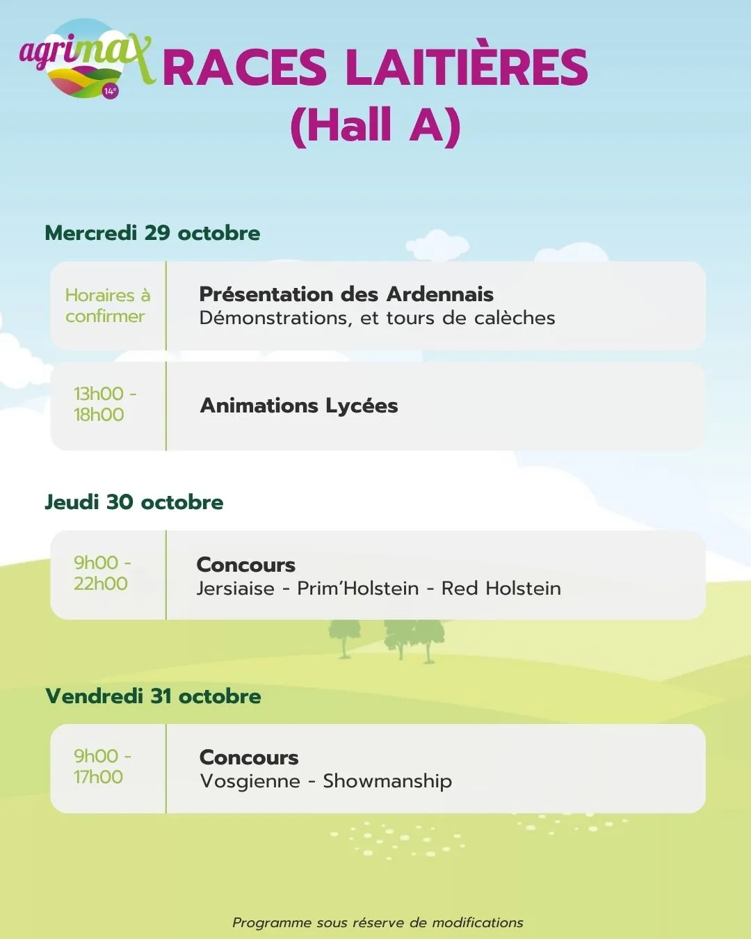 Programme Races laitières (Hall A)