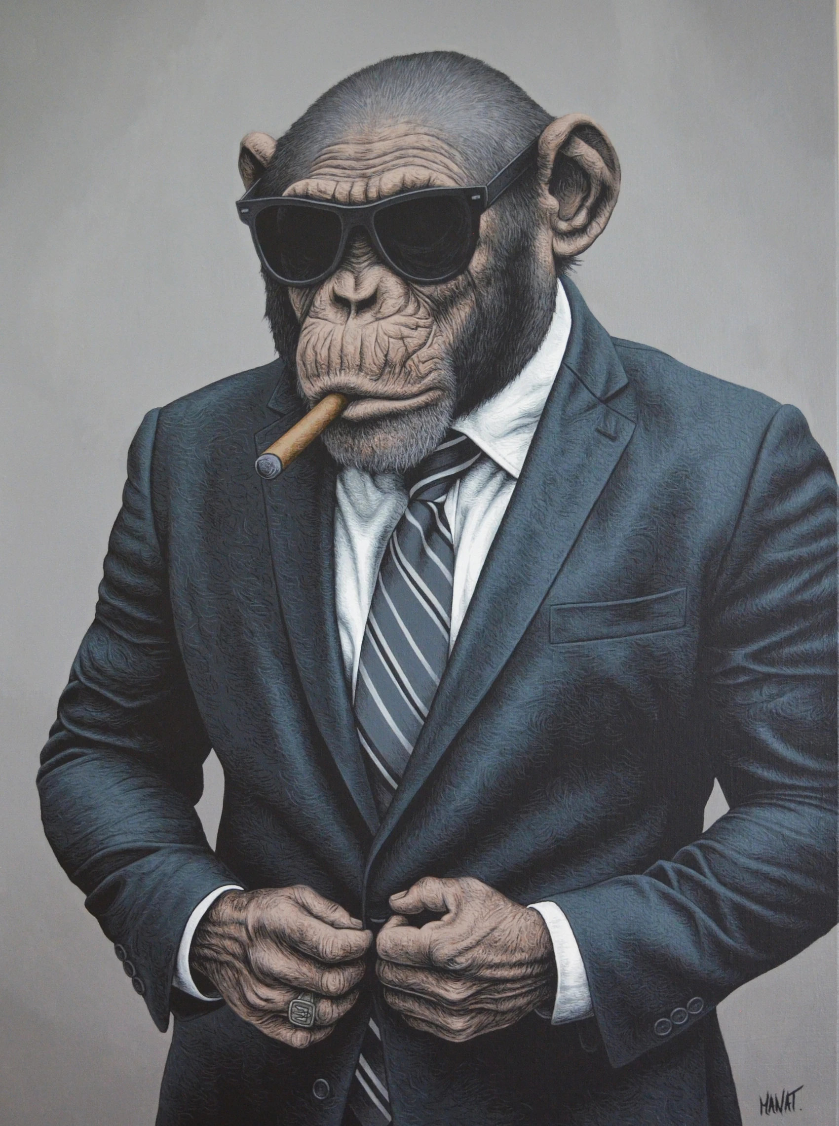Peinture d'un chimpanzé fumant un cigare