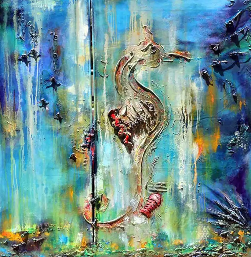 Peinture d'un hippocampe par Andy le Sauce