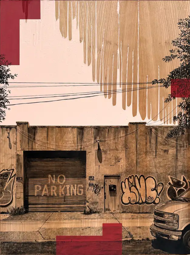 Galerie Artima_LAURENT MINGUET Alone in Long Island City Acrylique sur merisier 80x59cm 2025.jpg